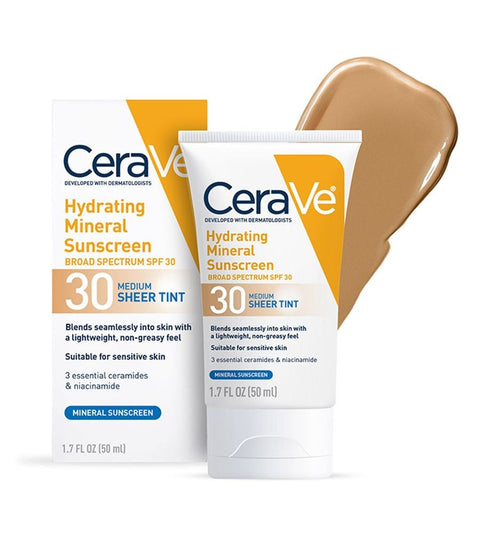 CeraVe Hydrating Mineral Sunscreen SPF 30 Face Sheer Tint, Shade: Medium